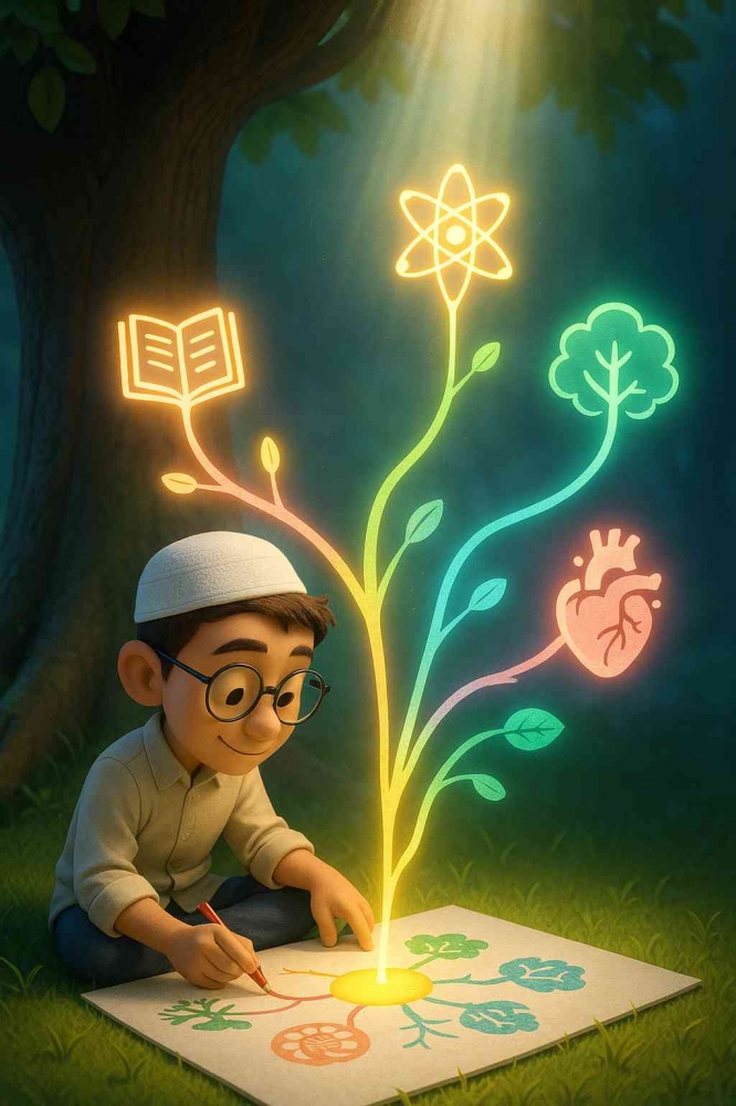 Seorang Anak sedang menggambarkan Peta Pikiran , Sumber AI Image Generated ChatGPT4o Prompt By Jody Aryono